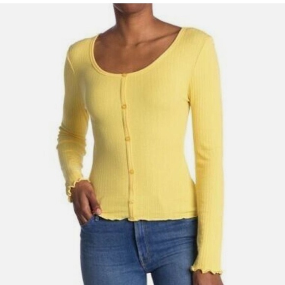 Abound Yellow Pointelle Knit Cardigan Top M - Picture 1 of 5